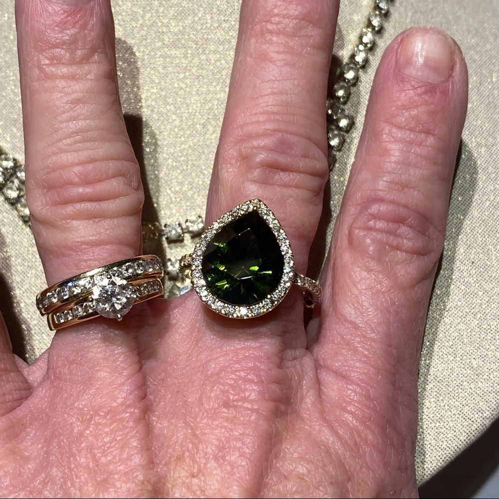 14K DIAMOND GREEN TOURMALINE RING 9 - Picture 10 of 11